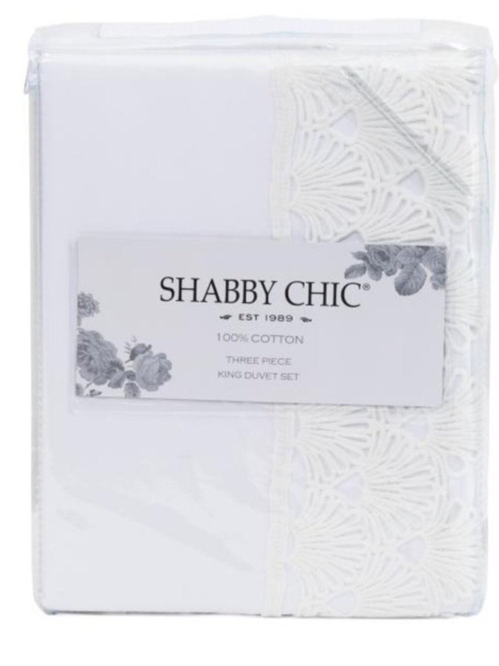 Shabby Chic White Cotton Duvet Set with Lace Trim